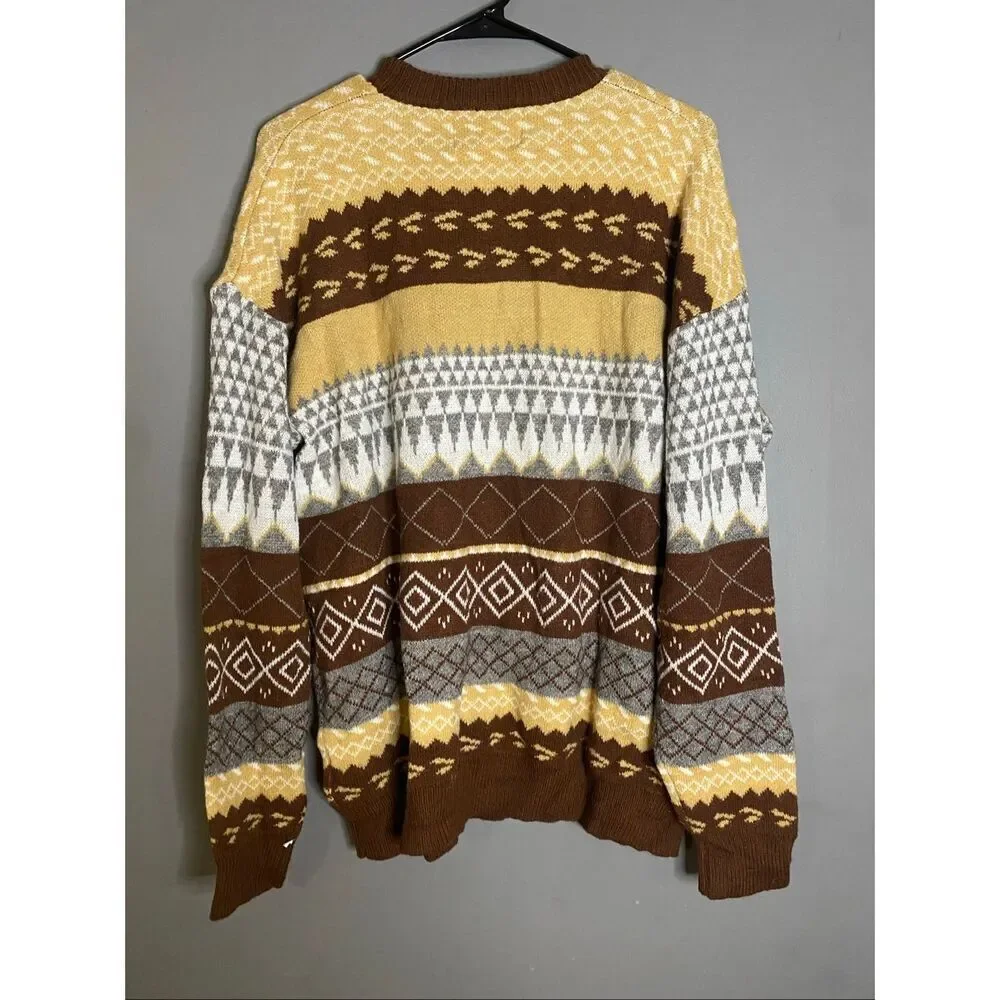 Aelfric Eden Sweater Mens Extra Large Bown Yellow Geometric Grandpa Dad NWT
